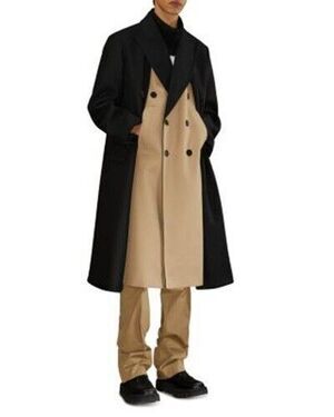 NEIL BARRETT Coat Mens Size 50 Black Wool Trench Overcoat Double Layer